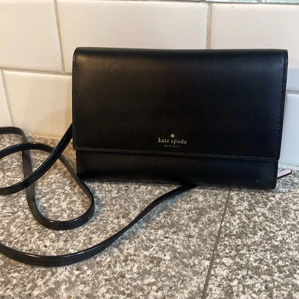 Kate Spade Morgan Flap Black Leather Crossbody Wallet Bag
